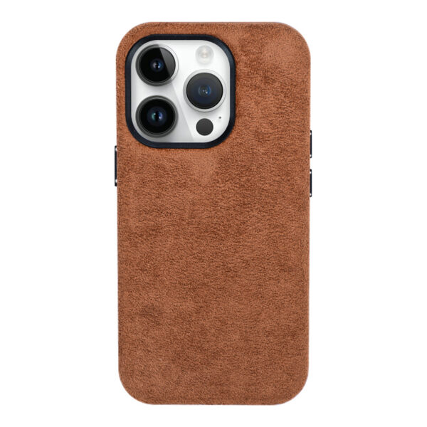 麂皮绒 Suede Brown Fabric PU Leather Magsafe Phone Cover Case factory for Apple iPhone