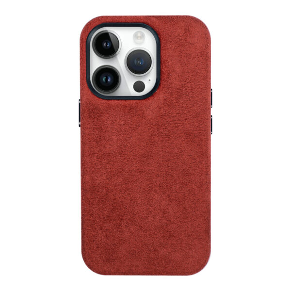 麂皮绒 Suede Red Fabric PU Leather Magsafe Phone Cover Case Cellphone for Apple iPhone