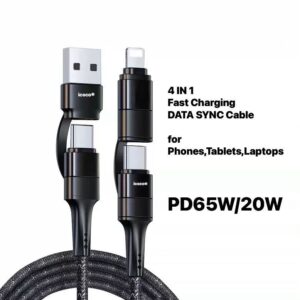 4-in-1 Quality 65W 20W Fast Charging Cable Compatible for Smart Phone Tablets Laptops with 480Mbps High-Speed Transmissio(1.2M)